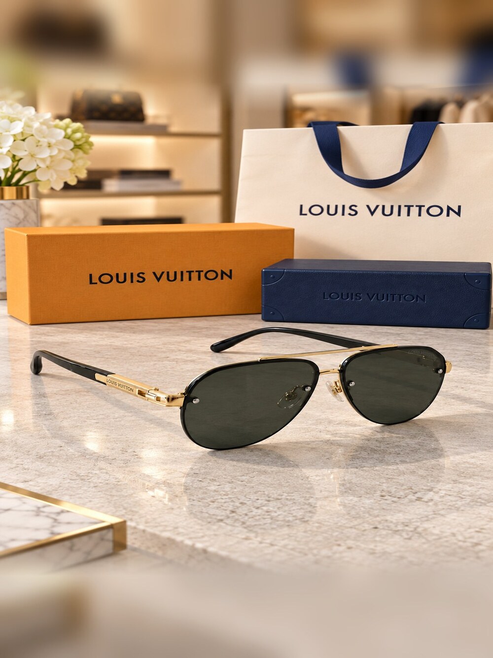 Louis Vuitton Gold Aviator Sunglasses - Picture 2 of 6